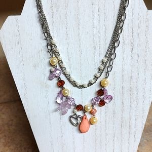 🐾 2 For $16 Layered Look Silver Tone Lavender, Pearls & More Necklace